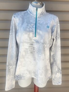 Ariat Tek Women’s White Grey Patterned 1/4 Zip Performance Top